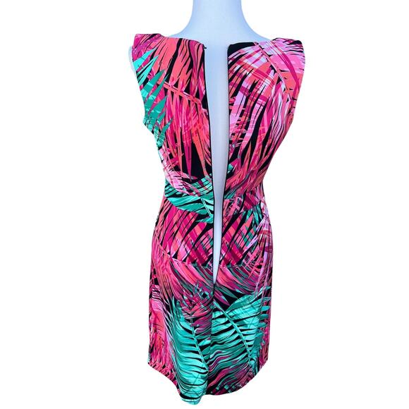 Sangria Women's Sheath Dress Sabrina Neck Cap Sleeve Colorful Leaf Print Size 4 - Picture 3 of 10